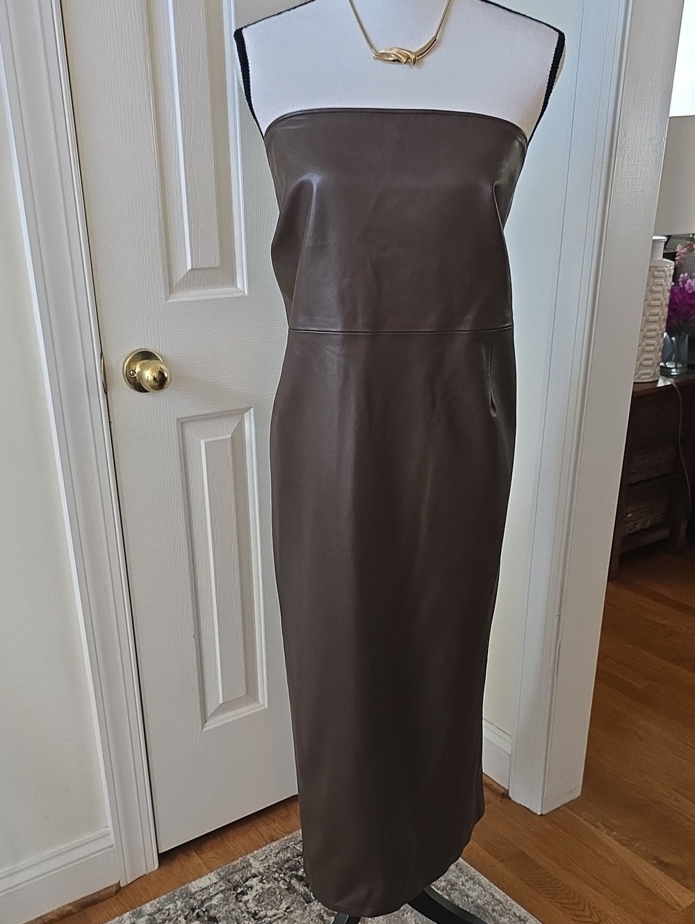 Ashley Graham Brand Women's Plus Size Brown Faux Leather Strapless Dress 20W - Picture 7 of 16